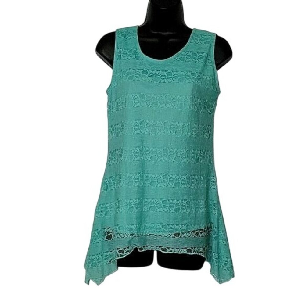 Shannon Ford New York‎ Mint Green Lace Overlay Tunic Top M beach casual coastal
